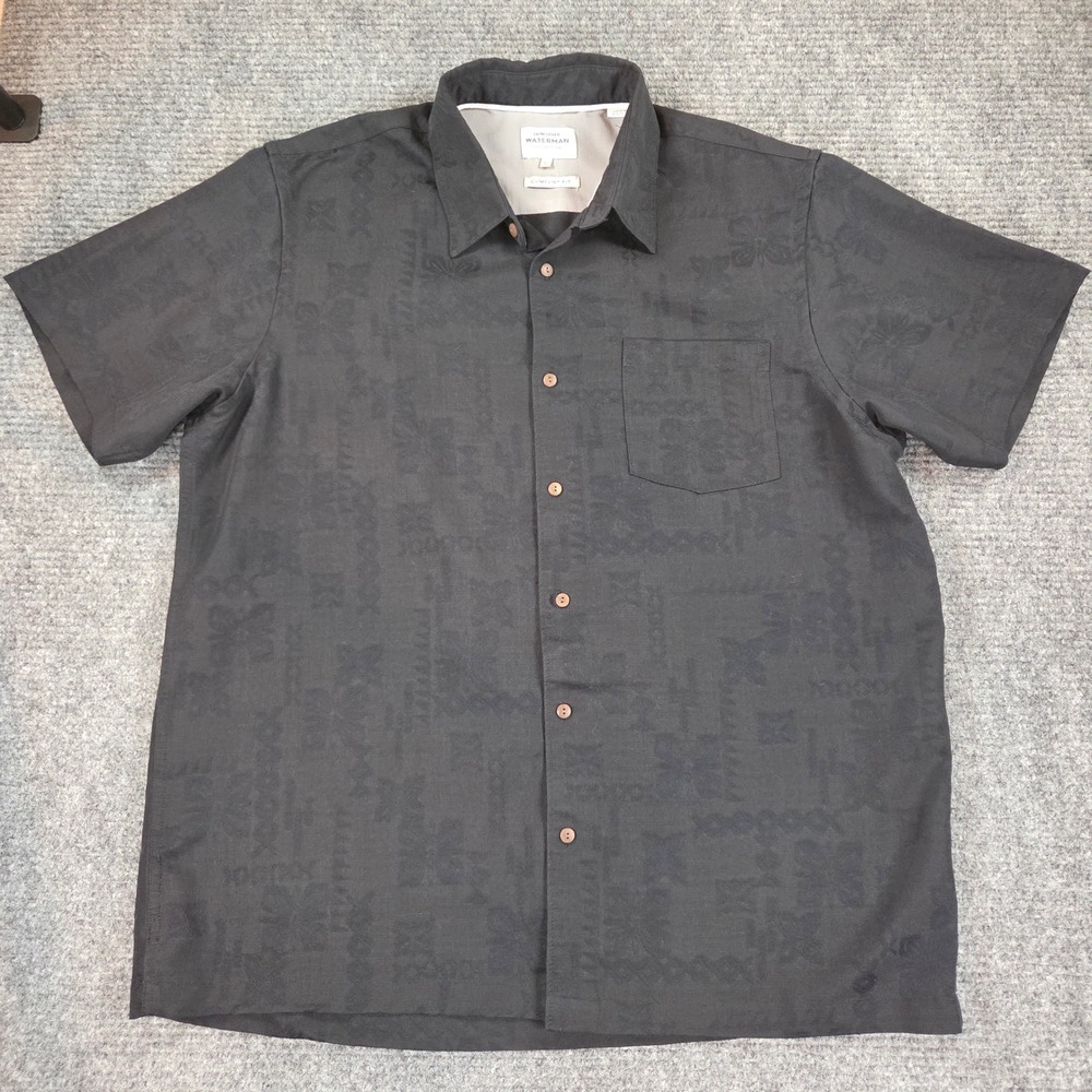 Quiksilver Waterman Collection Black Hawaiian Shirt Jacquard XL Comfort Fit